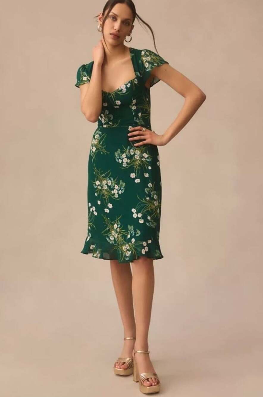 NWT Reformation Rosi Dress Size 0 Green Buena Floral Print Sweetheart NEW